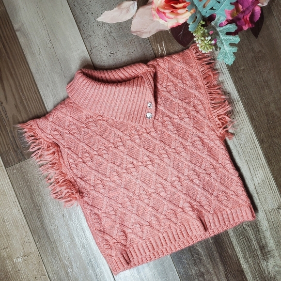 Little Lass Blush Pink Sleeveless Frayed Hem Sparkly Knit Turtle Neck Sweater 2T - Picture 5 of 14